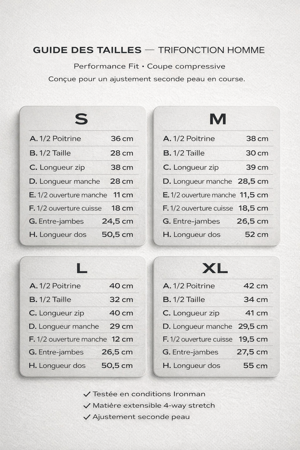 guide des tailles trifonction triathlon homme femme