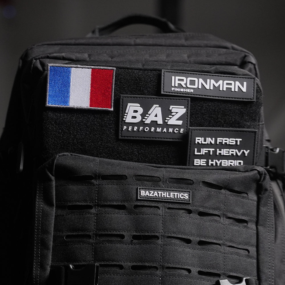 Sac à dos tactique 45L Baz Athletics avec patchs personnalisés et système MOLLE