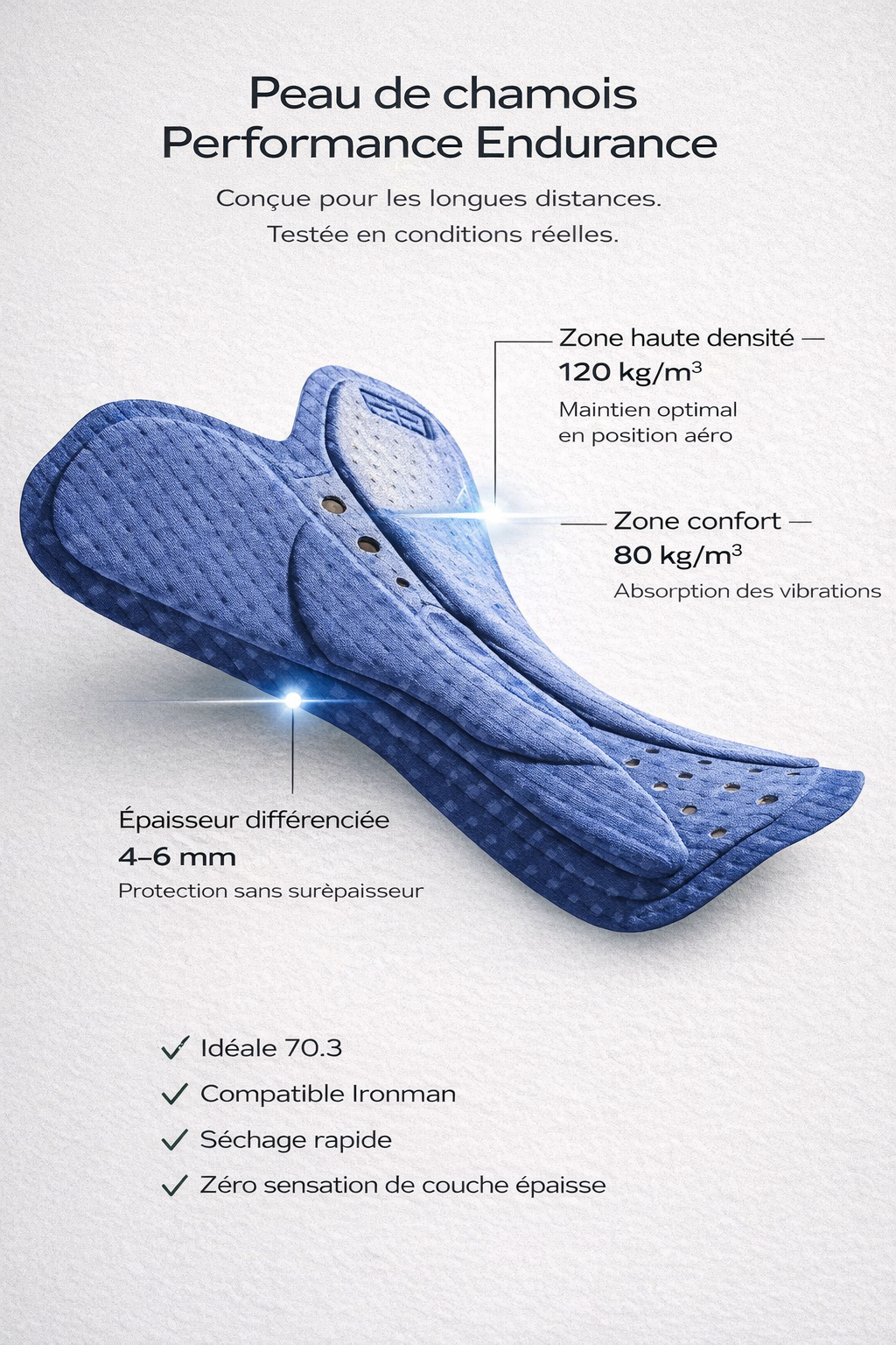 peau de chamois trifonction triathlon pad confort longue distance ironman