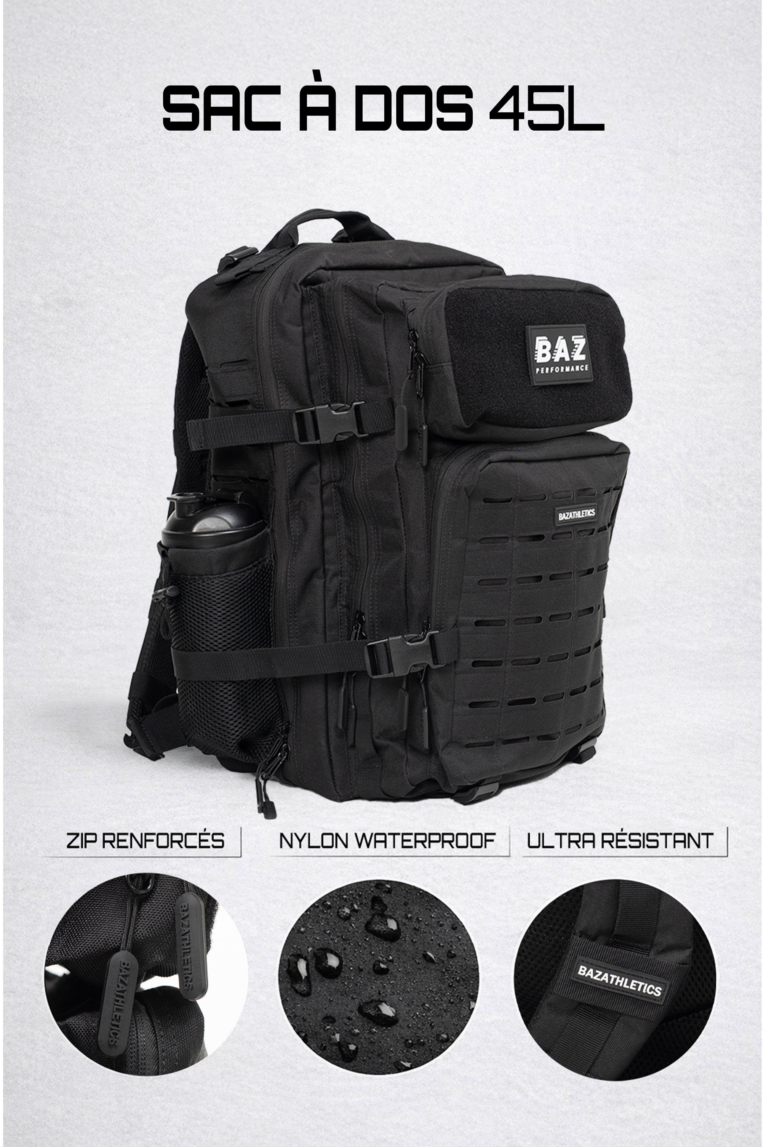 Sac à Dos Tactique - Noir (45L)