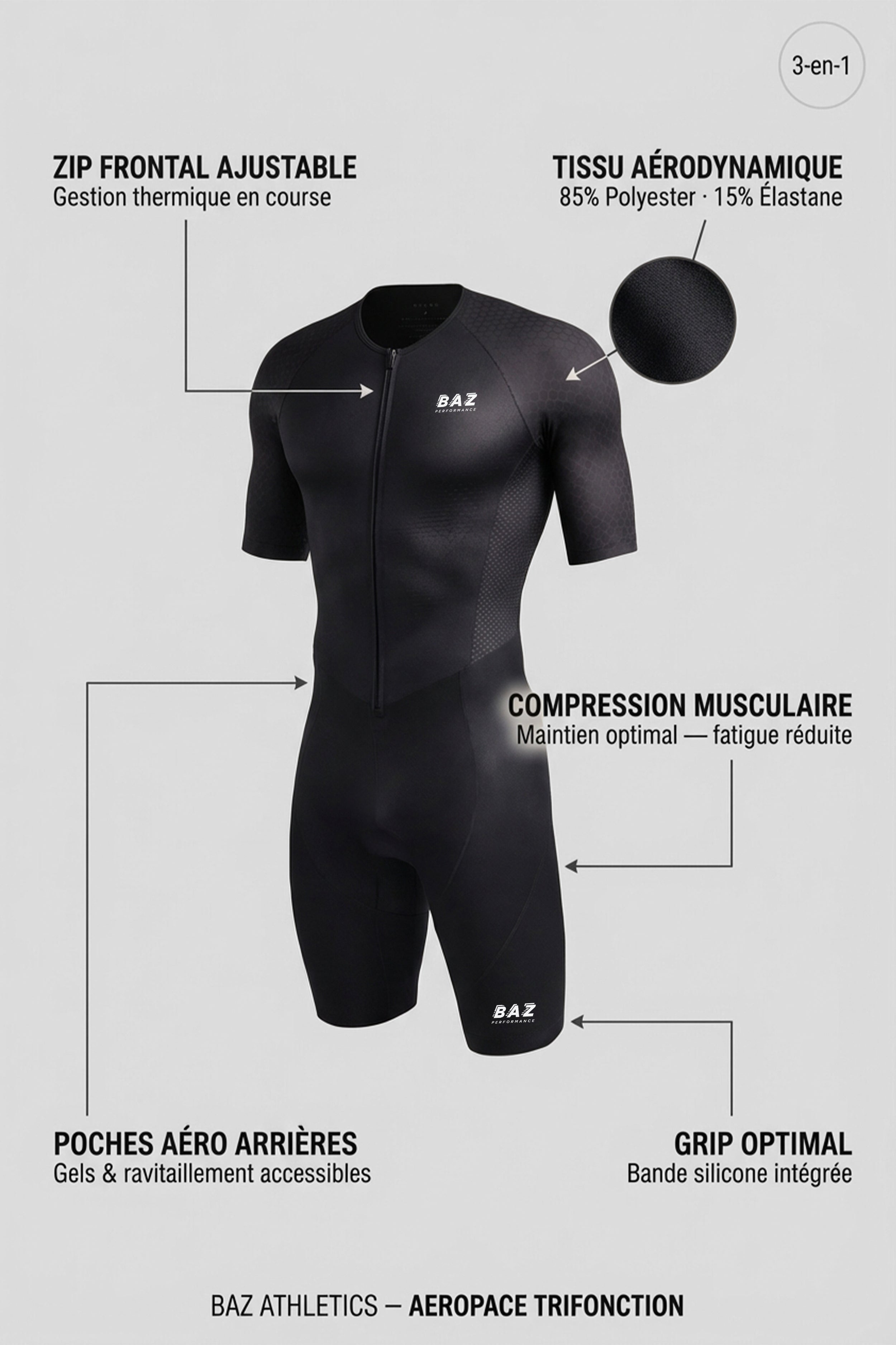 Trifonction Triathlon AeroPace - Noir & Blanc